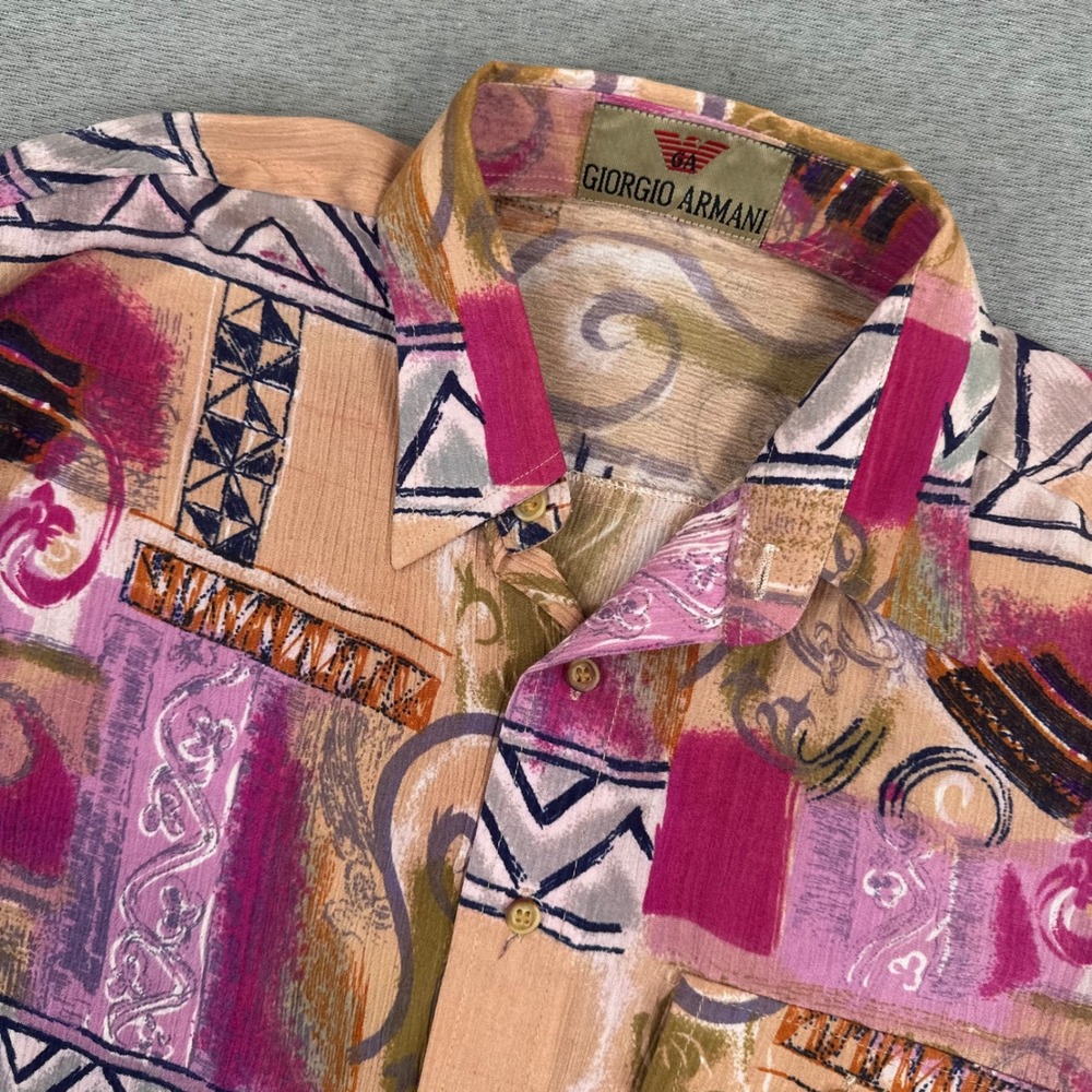 Giorgio Armani Shirt Mens M Abstract Old Money Vibrant Bold Beach Hawaiian VTG